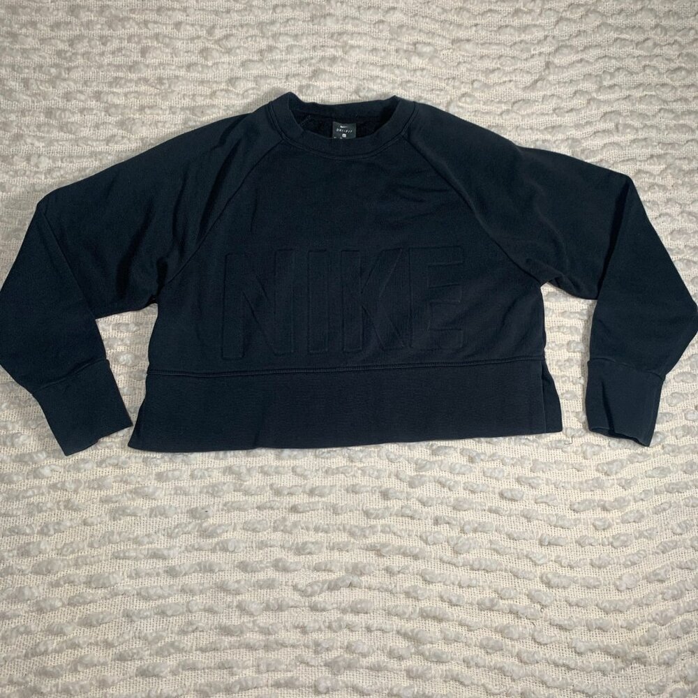 NIKE WOMENS XS VERSA BLACK CROP SWEATER DRY FIT TRAIN PULLOVER‎